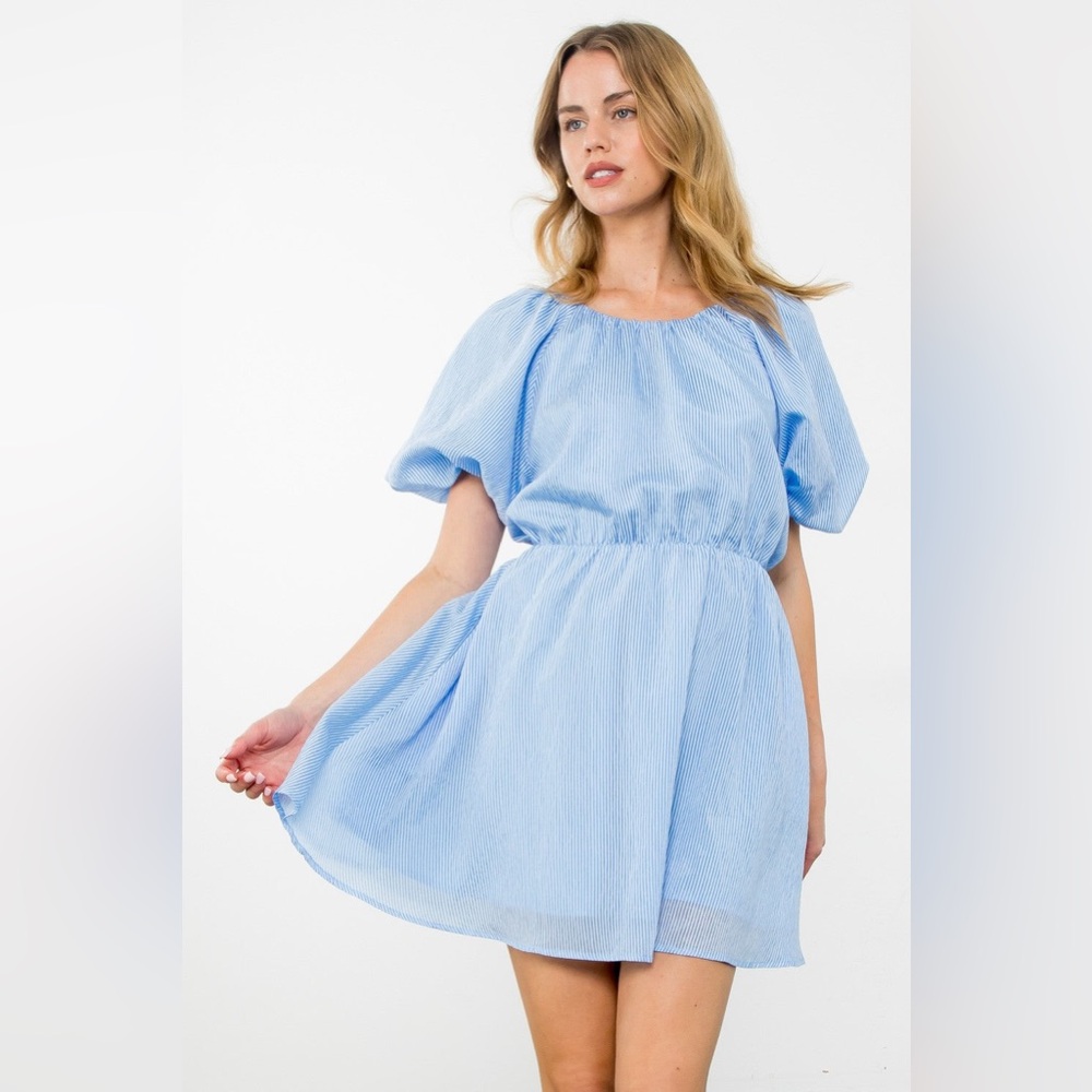 Blue stripe open back mini dress